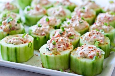 Buffalo Chicken Salad-Stuffed Cucumber Cups